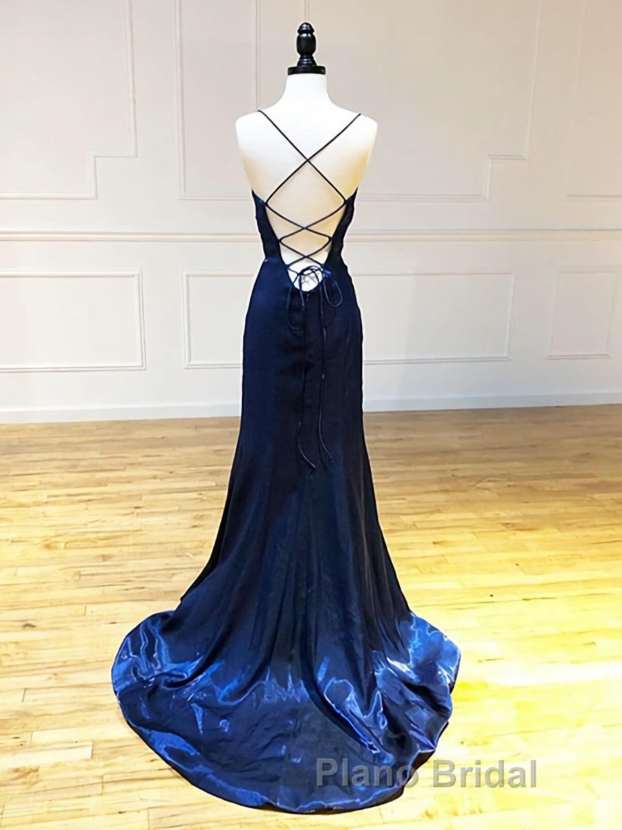 Backless Dark Navy Blue Long Formal Prom Dresses, Dark Navy Blue Formal Graduation Evening Dresses Secondary image