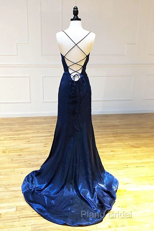 Backless Dark Navy Blue Long Formal Prom Dresses Formal Dresses Secondary image