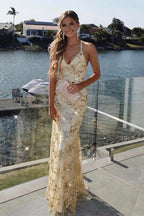 Mermaid Sexy Formal Prom Dresses Vintage Backless Lace Formal Prom Dresses,Gold Sequin Formal Prom Dresses
