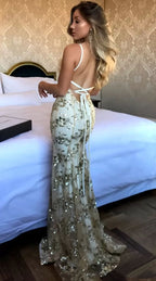 Mermaid Sexy Formal Prom Dresses Vintage Backless Lace Formal Prom Dresses,Gold Sequin Formal Prom Dresses