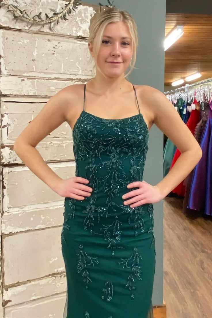 Backless Mermaid Green Lace Long Formal Prom Dresses Green Lace Formal Dresses