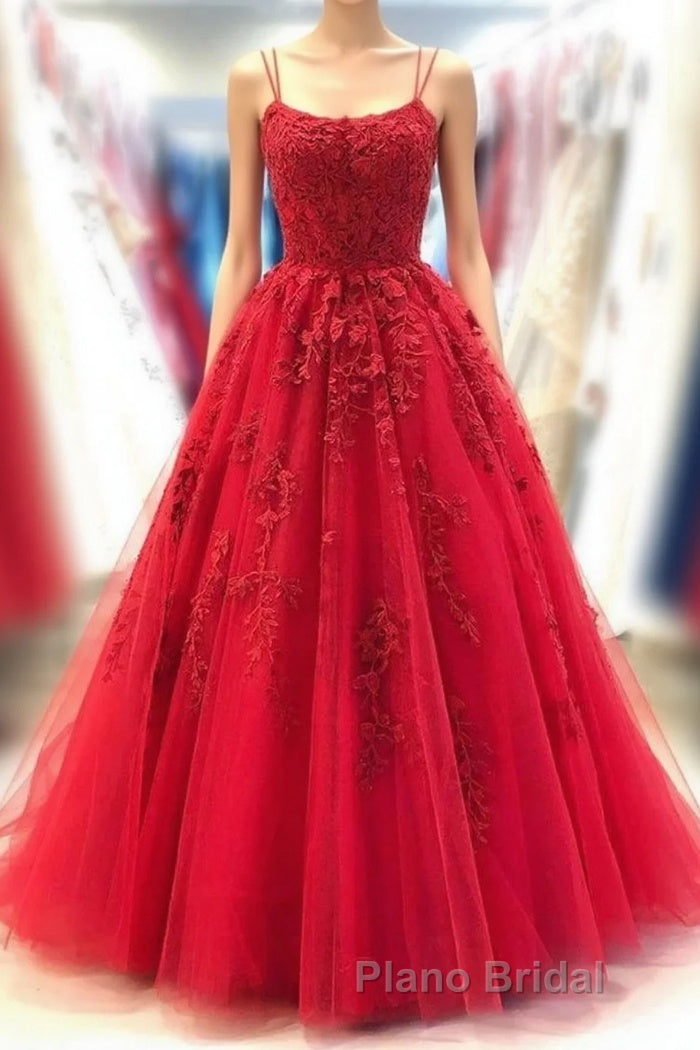 Backless Red Lace Long Formal Prom Dress, Red Lace Formal Dress, Red Evening Dress, Lace Ball Gown Main image