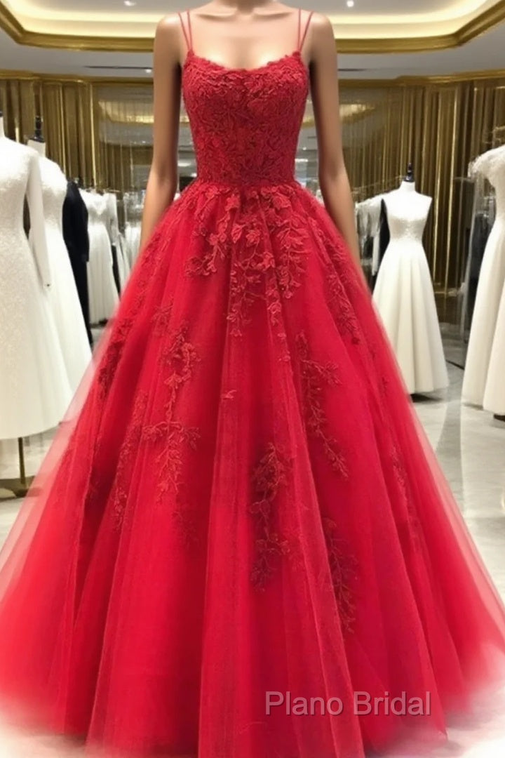 Backless Red Lace Formal Prom Dresses, Open Back Red Lace Formal Graduation Dresses Main image