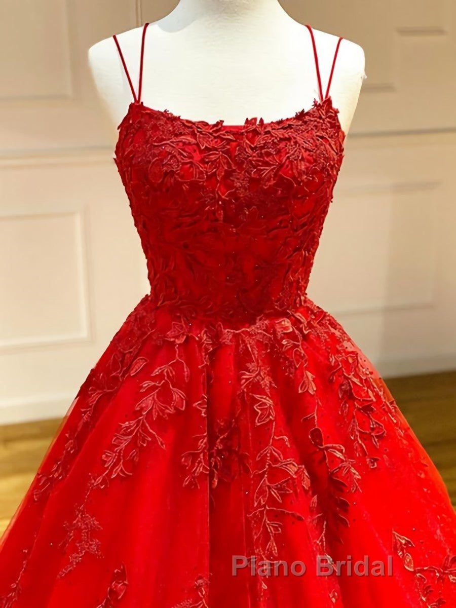 Backless Red Lace Formal Prom Dresses, Red Backless Lace Formal Evening Graduation Dresses Secondary image