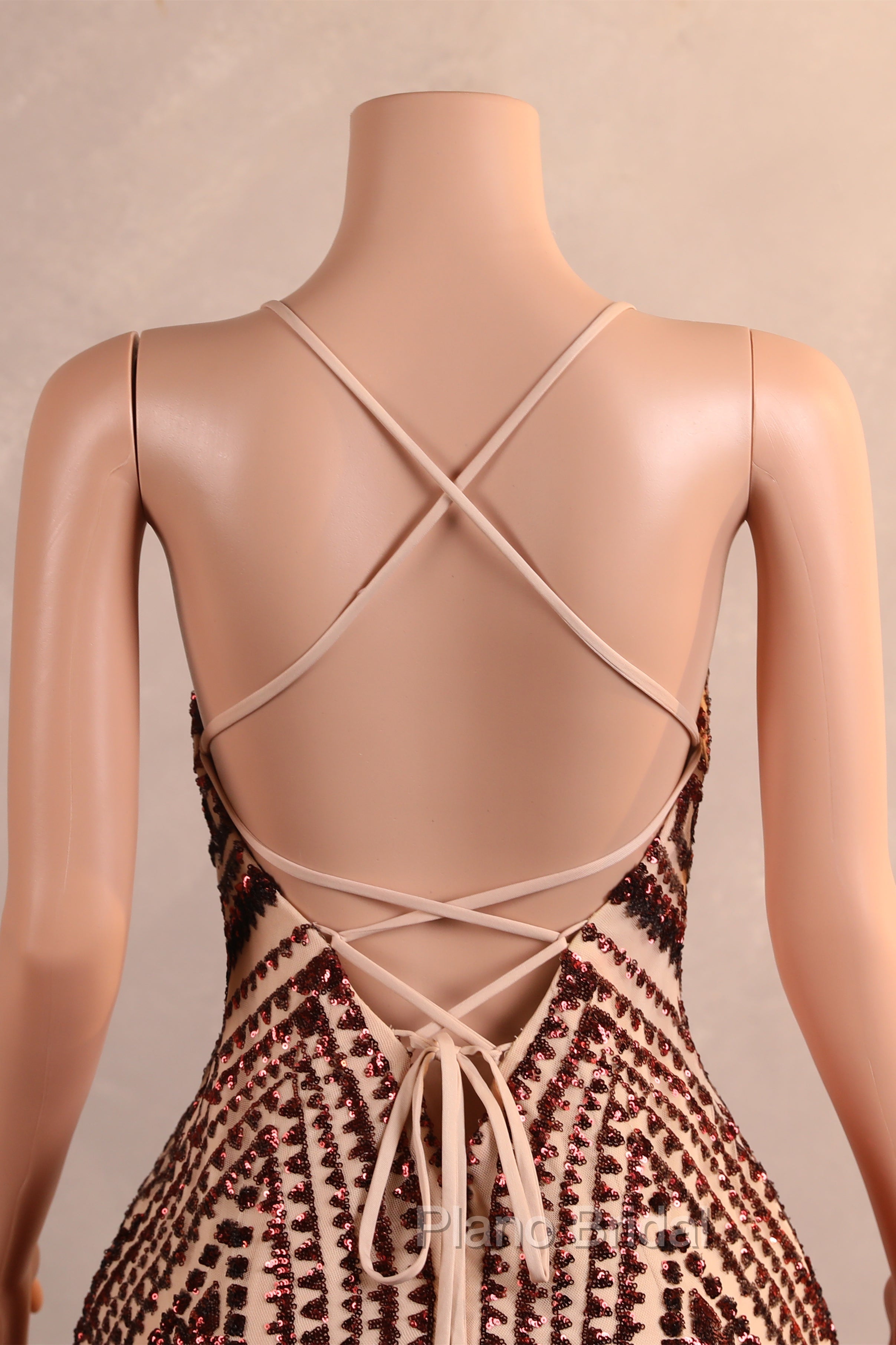 Backless Sequins Mermaid Formal Prom Dresses Burgundy Party Evening Dresses with Feather Chapel Train