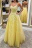 Backless Yellow Lace Long Formal Prom Dress, Long Yellow Lace Formal Dress, Yellow Evening Dress