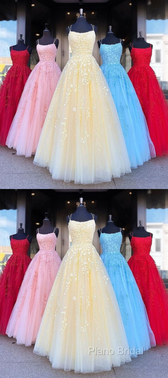 Backless Yellow Pink Blue Red Burgundy Lace Formal Prom Dresses, Backless Lace Formal Bridesmaid Dresses
