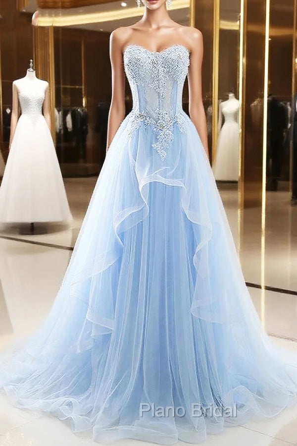Light Blue Beaded Long Formal Prom Dresses Main image