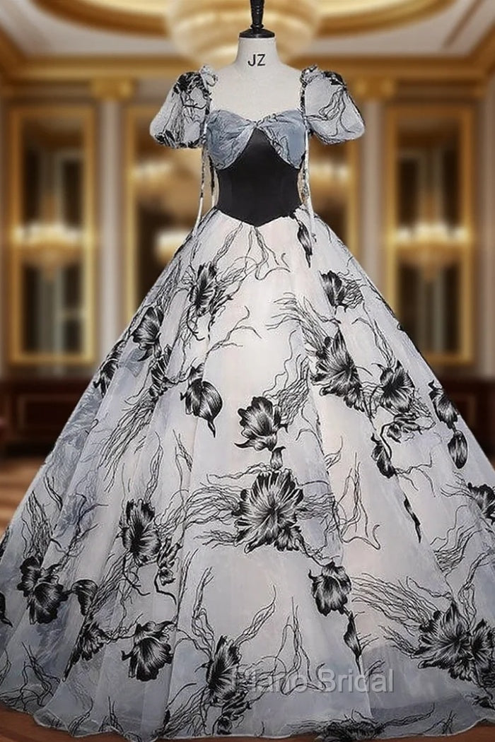 Balck Print Short Sleeve Bow Quinceanera Dresses Main image