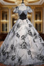 Balck Print Short Sleeve Bow Quinceanera Dresses