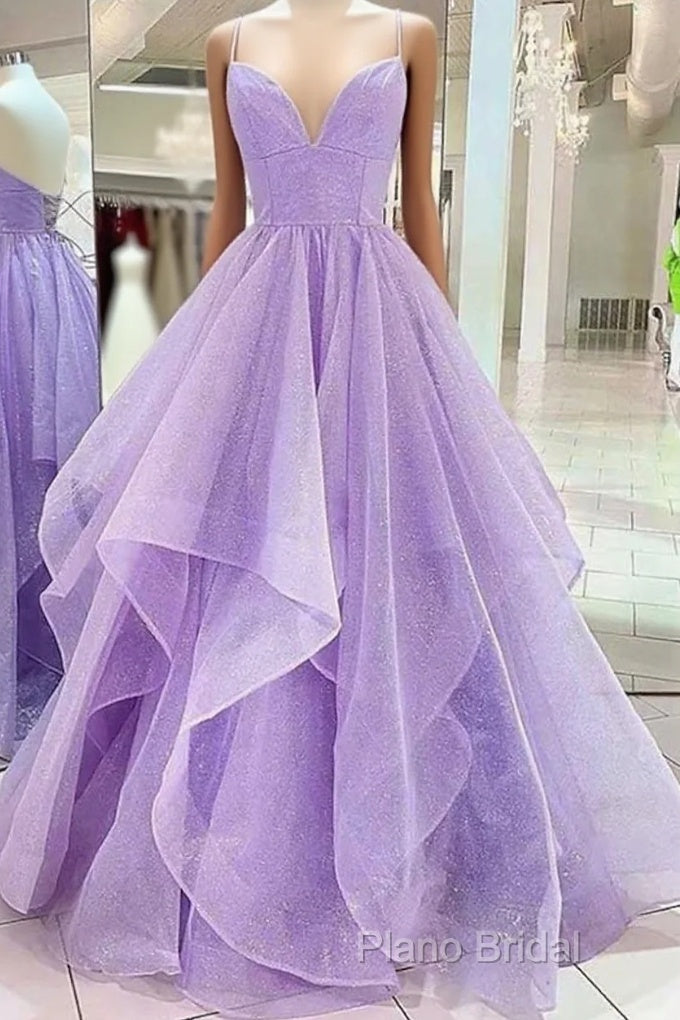 Ball Gown A-Line Formal Prom Dresses Sparkle & Shine Dresses Formal Floor Length Sleeveless Sweetheart Tulle Backless With Pleats Ruffles Main image