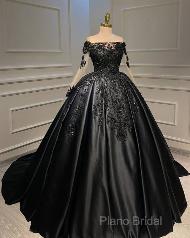 Ball Gown Appliques Long Sleeve Satin Dresses Secondary image