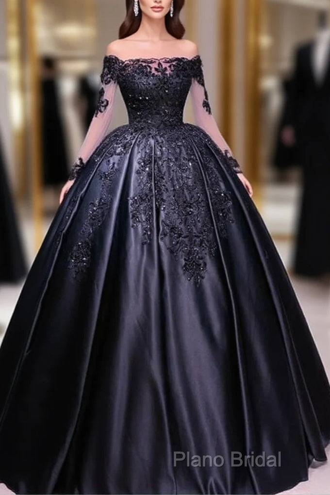 Ball Gown Appliques Long Sleeve Satin Dresses Main image