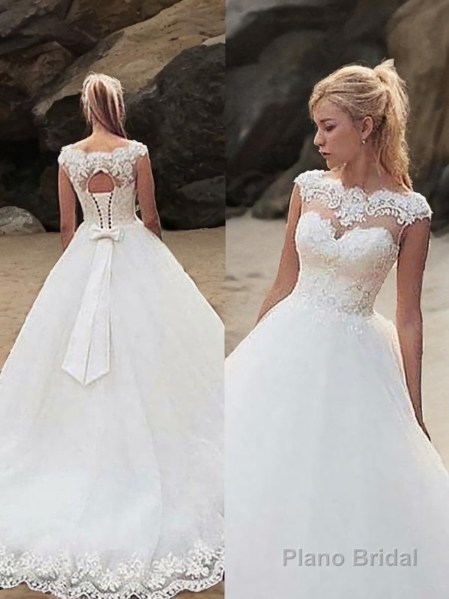 Ball Gown Bateau Court Train Tulle Wedding Dresses With Belt/Sash Main image