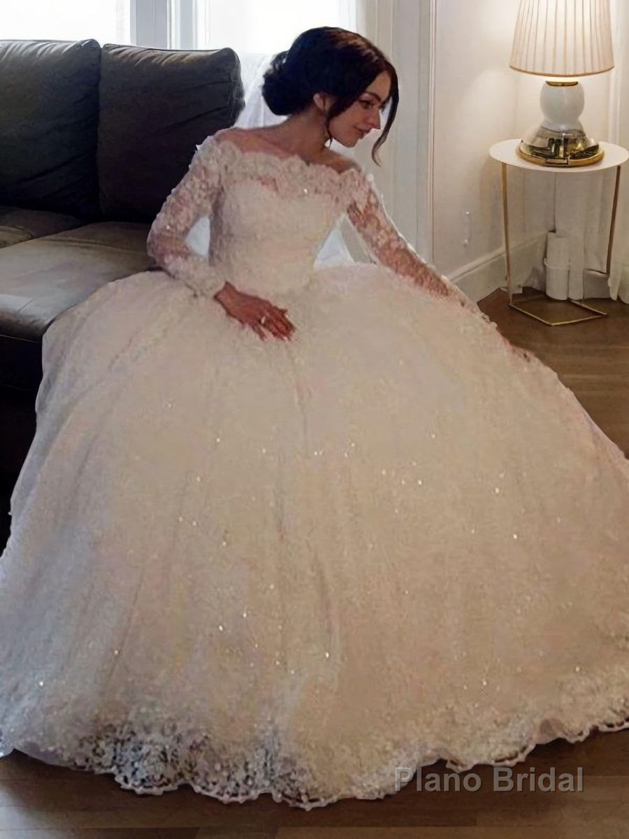 Ball Gown Bateau Floor-Length Lace Wedding Dresses Main image