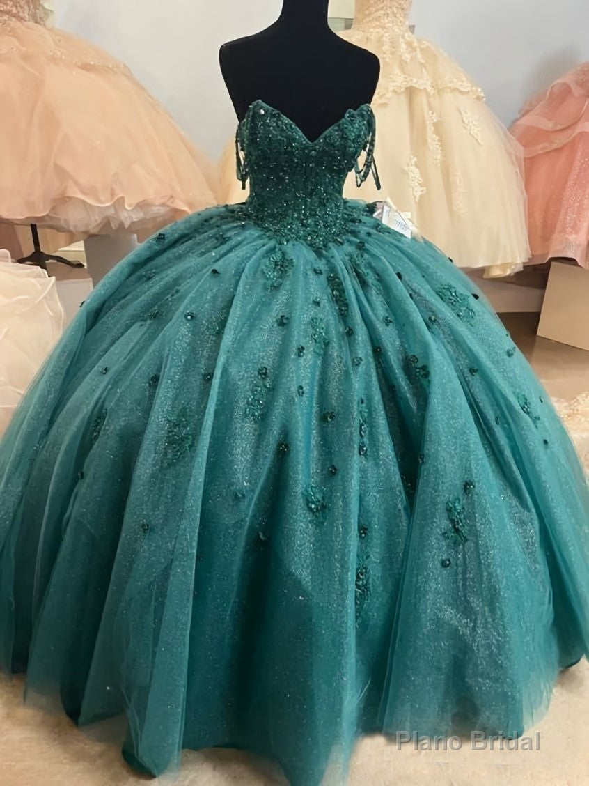 Ball Gown Beaded Quinceanera Dress Spaghetti Straps Emerald Green Quince Dress Secondary image