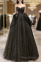 Ball Gown Black Sweetheart Neck Satin Tulle Long Formal Prom Dresses