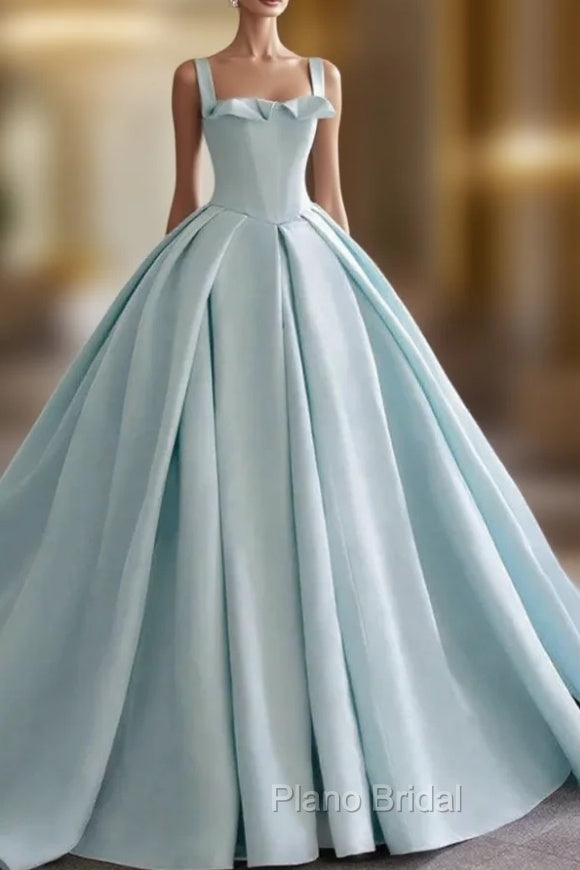 Ball Gown Blue Satin Formal Prom Dresses