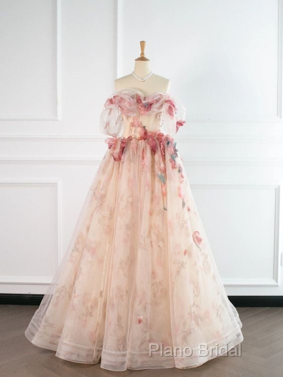 Ball Gown Champagne Tulle Floral Formal Prom Dresses Secondary image