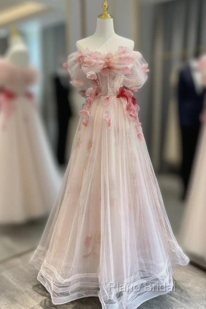 Ball Gown Champagne Tulle Floral Formal Prom Dresses Main image