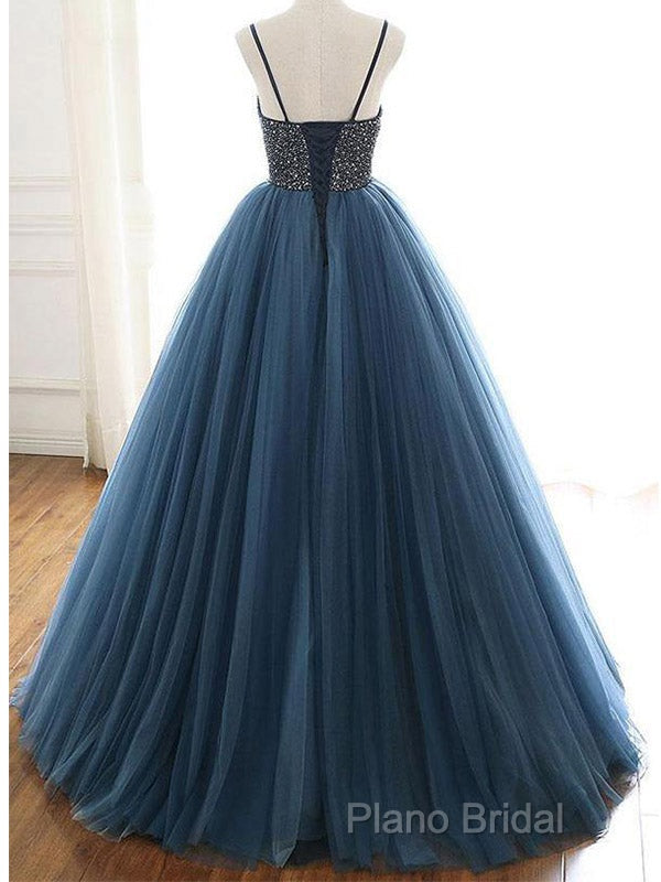 Ball Gown Deep Blue Tulle Formal Prom Dresses Formal Dresses With Beading, Secondary image