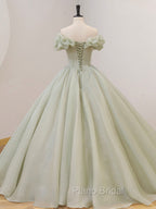 Ball Gown Green Long Formal Prom Dresses, Green Formal Sweet 16 Dresses with Beading