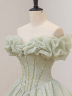 Ball Gown Green Long Formal Prom Dresses, Green Formal Sweet 16 Dresses with Beading