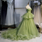Ball Gown, Green Formal Prom Dresses Vintage Formal Prom Dresses