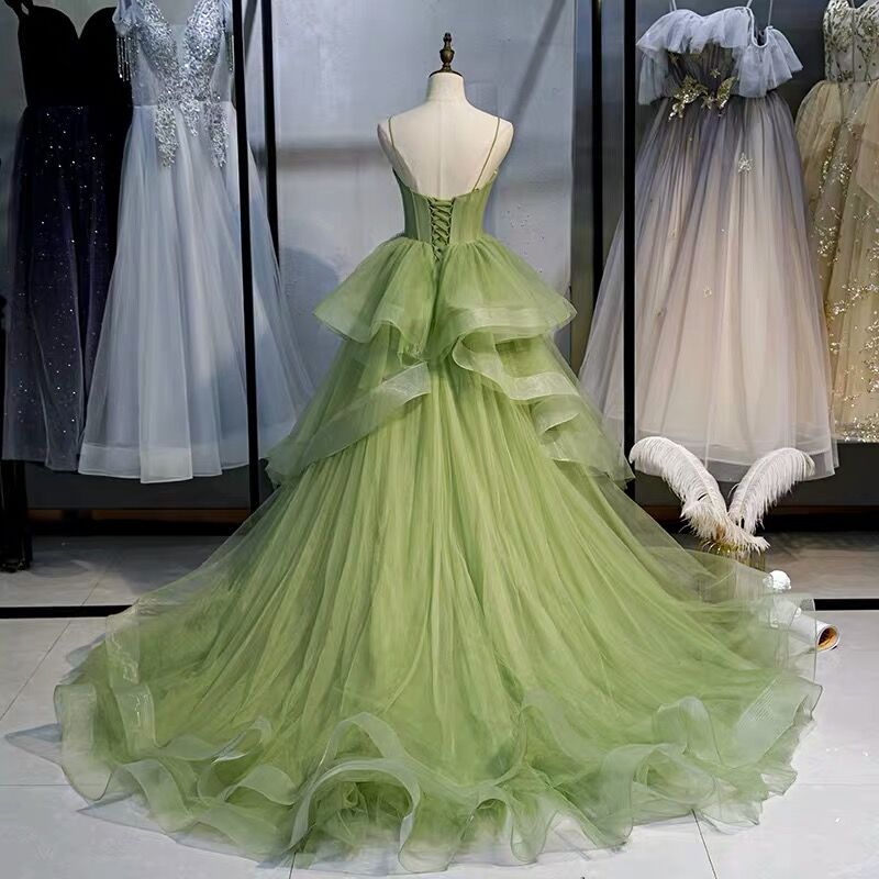 Ball Gown, Green Formal Prom Dresses Vintage Formal Prom Dresses