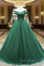 Ball Gown Green Tulle Off the Shoulder Beading Formal Prom Dresses