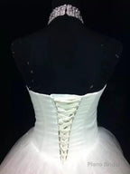 Ball-Gown Halter Beading Floor-Length Tulle Wedding Dress