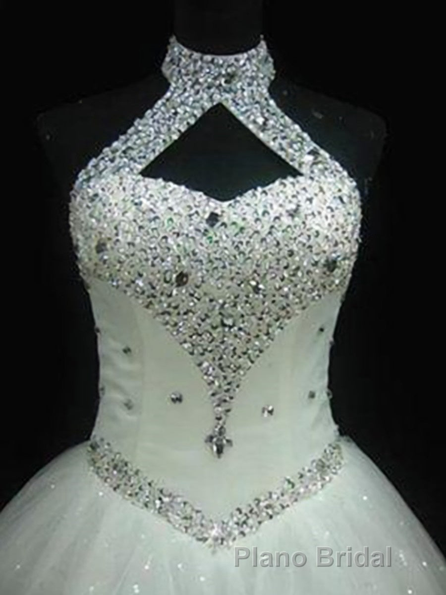 Ball Gown Halter Floor-Length Tulle Wedding Dresses With Beading Secondary image
