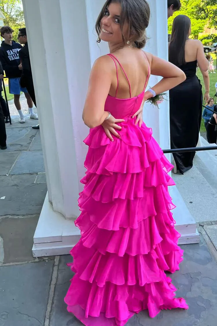 Ball Gown Hot Pink Straps Formal Evening Party Dresses Formal Prom Dresses Secondary image