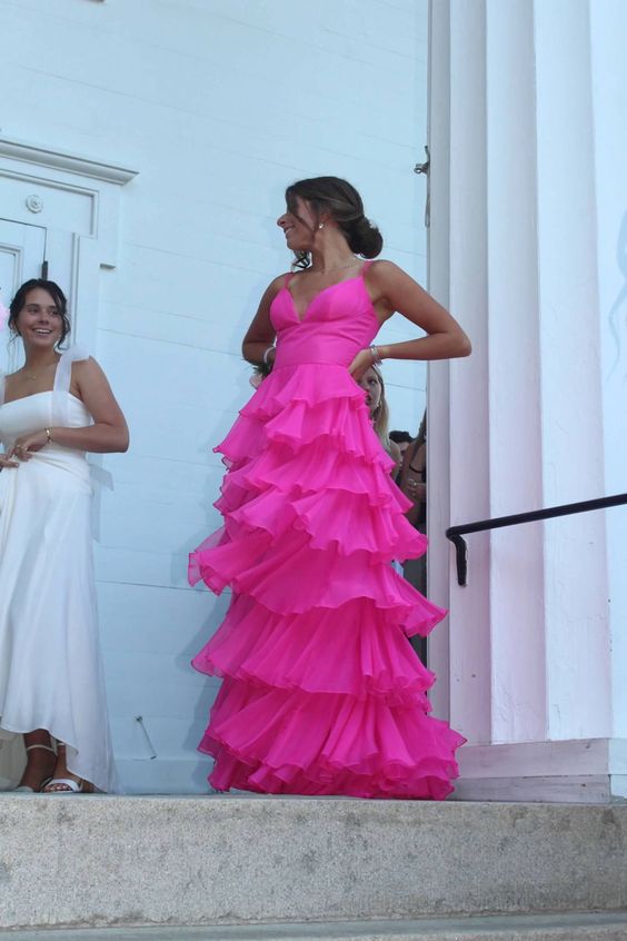 Ball Gown Hot Pink Straps Formal Evening Party Dresses Formal Prom Dresses Main image