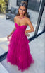 Ball Gown Hot Pink Sweetheart Tulle Prom Dresses Formal Prom Dresses