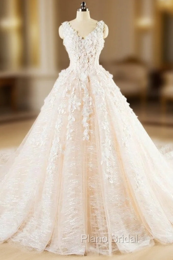 Ball Gown Ivory V-neck Backless Haute Couture Wedding Dresses Main image