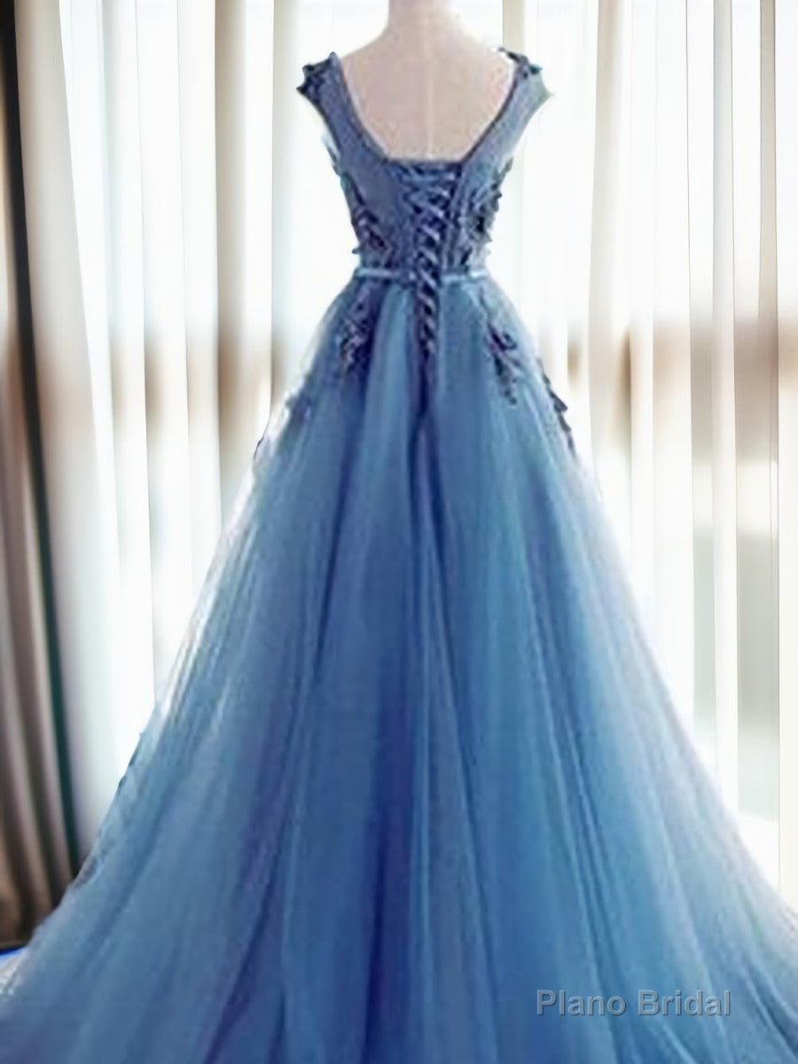 Ball-Gown Jewel Appliques Lace Sweep Train Tulle Dress Secondary image