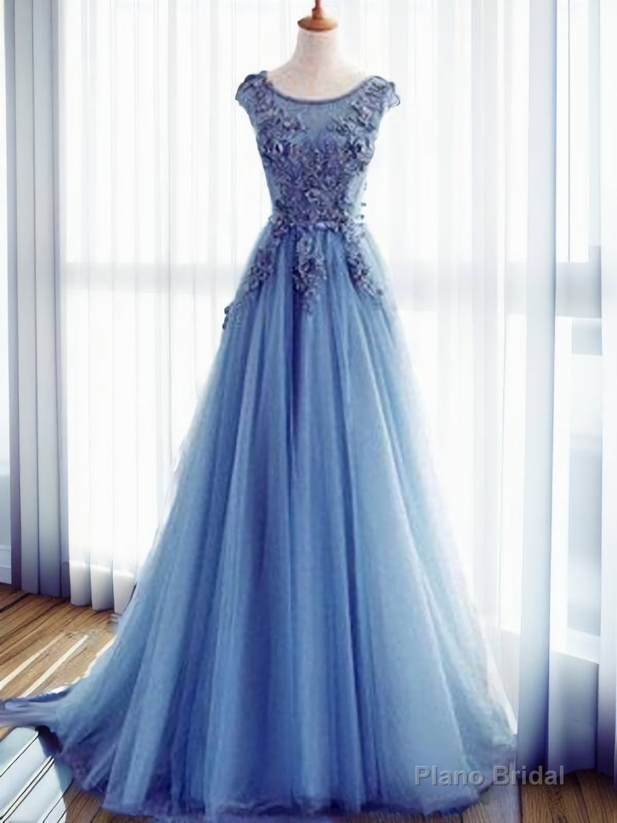 Ball-Gown Jewel Appliques Lace Sweep Train Tulle Dress Main image