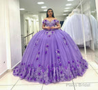 Ball Gown Lace Off-the-Shoulder Lavender Quinceanera Dress