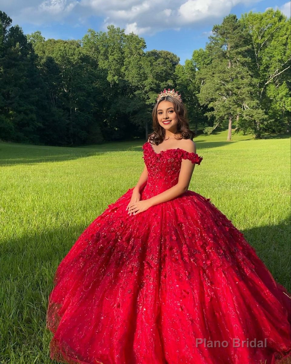 Ball Gown Lace Off-the-Shoulder Red Quinceanera Dress Main image