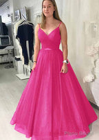 Ball Gown Long/Floor-Length Sparkling Tulle Prom Dresses With Pleated
