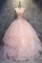 Ball Gown Long Formal Prom Dresses Flowers Gorgeous Quinceanera Dresses With Flowers