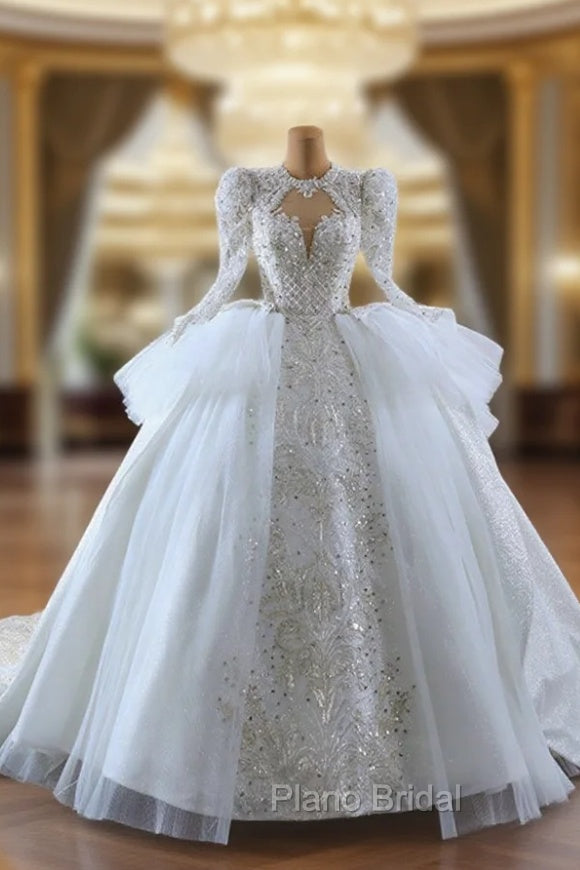 Ball Gown Long Sleeve Tulle Sequins Beading Wedding Dresses Main image