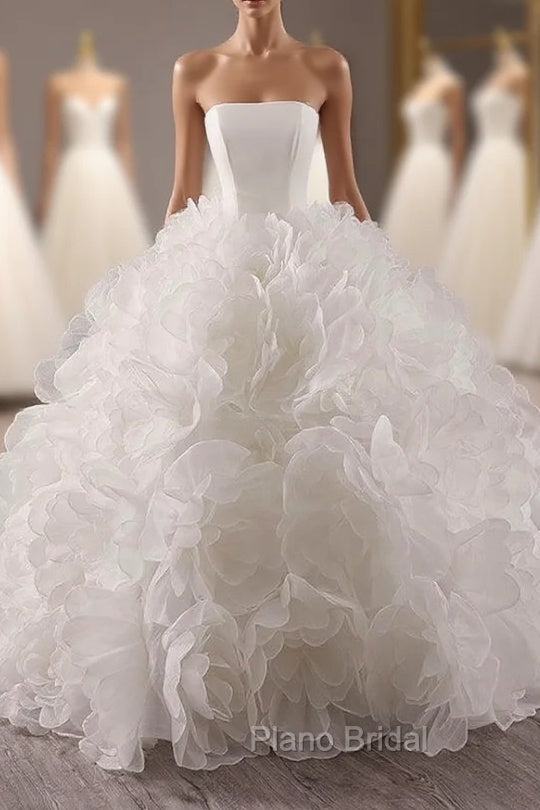 Ball Gown Luxury White Tulle 3D Flower Wedding Dresses
