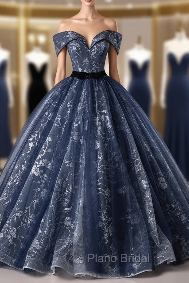 Ball Gown Navy Blue Sequins Off the Shoulder Quinceanera Dresses Main image