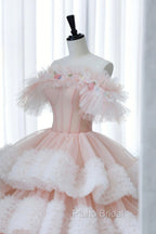 Ball Gown Off Shoulder Pink Tulle Long Formal Prom Dresses, Sweet 16 Dresses