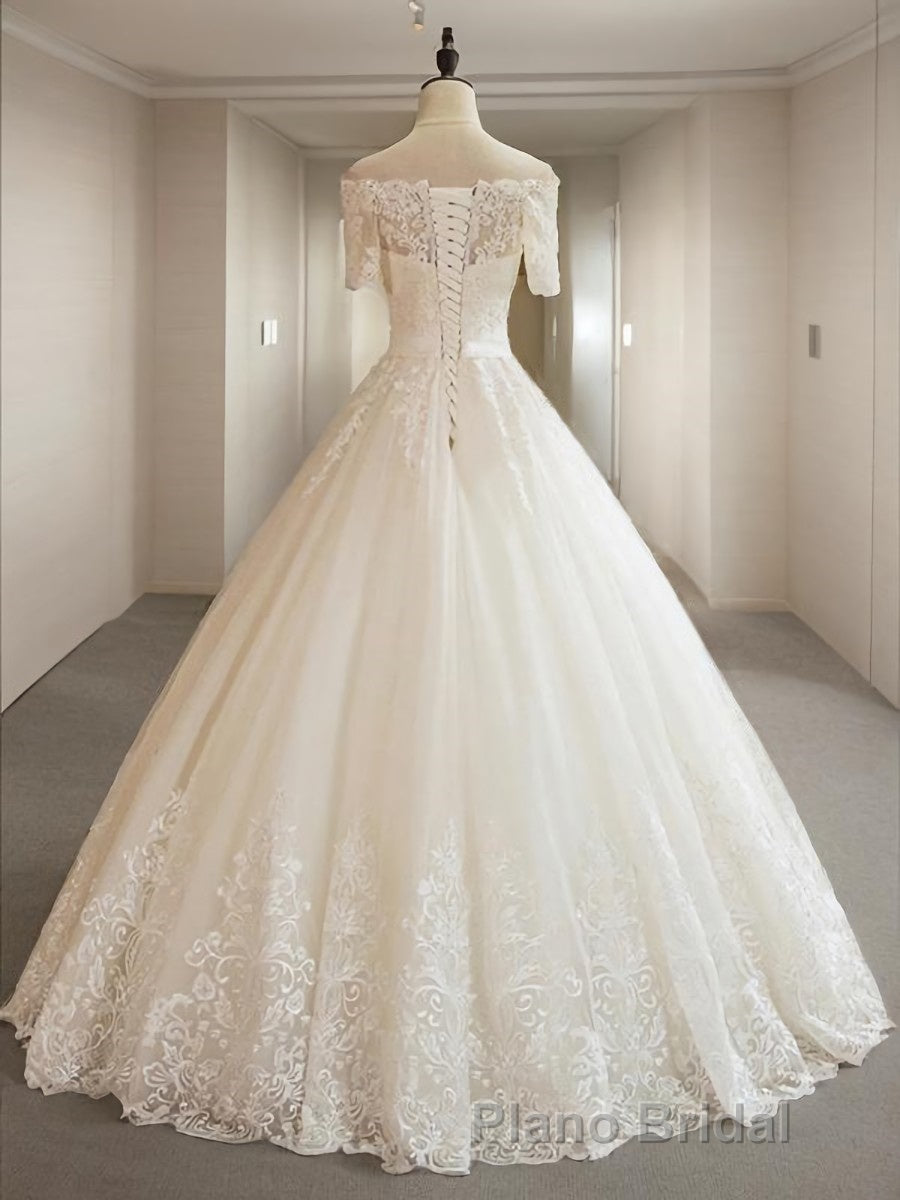 Ball Gown Off-the-Shoulder Floor-Length Tulle Wedding Dresses With Appliques Lace Secondary image