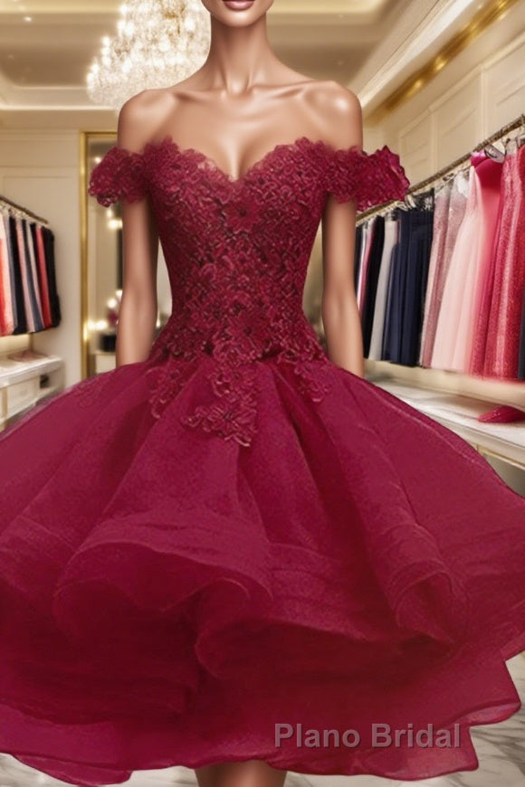 Ball Gown Off-the-Shoulder Short/Mini Organza Homecoming Dresses With Appliques Lace Main image