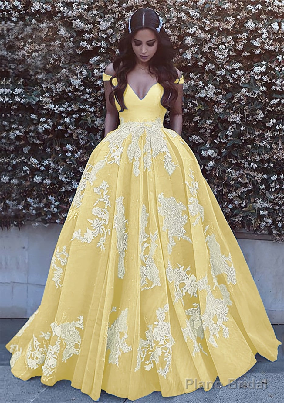 Ball Gown Off-the-Shoulder Sleeveless Court Train Tulle Prom Dresses With Pleated Appliqued