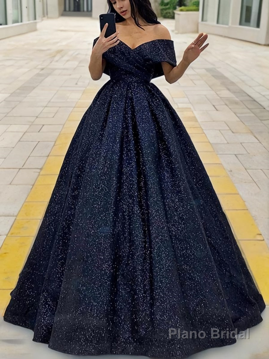Ball Gown Off-the-Shoulder Sweep Train Prom Dresses With Ruffles